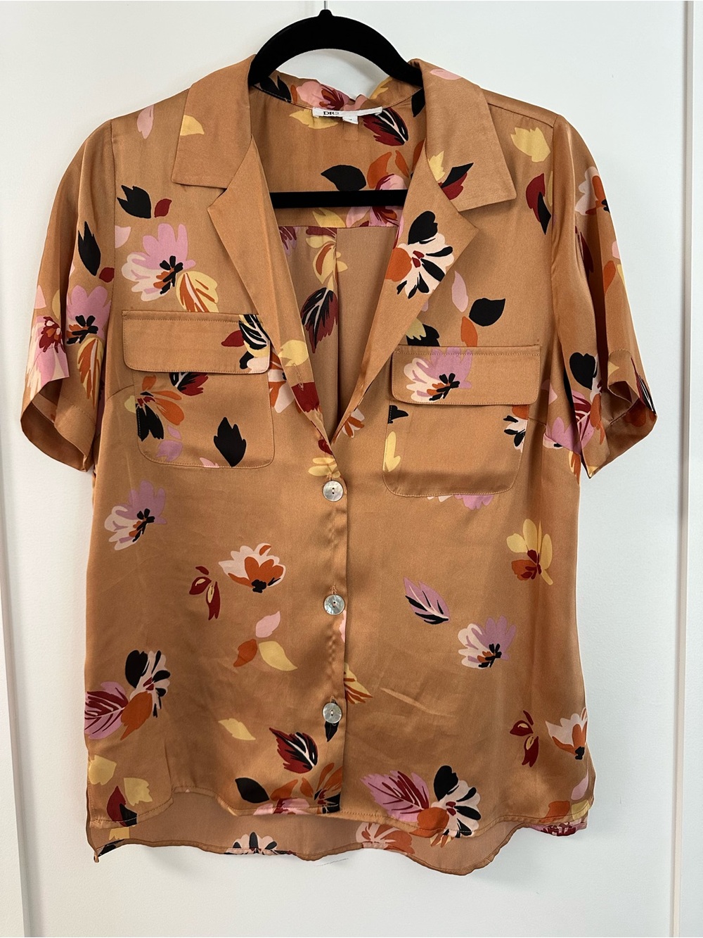 Silky orange floral button up